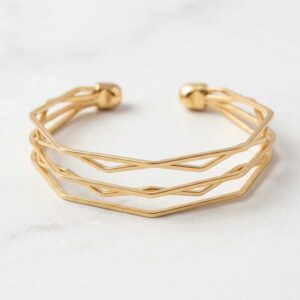 Three-layered geometric Gold-cuff Bracelet.