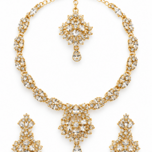 Golden Crystal Diamond Cut Bridal Necklace Set