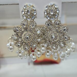 Kundan & AD Stone Floral Chandbali Stud Earrings.