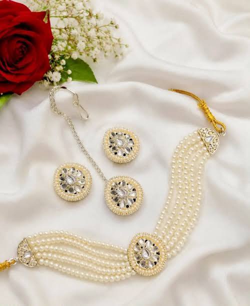 Indian Jewelry Necklaces Earrings Set Pearl Choker