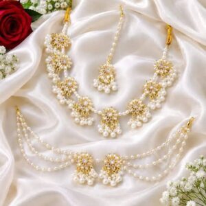 Premium Pearl & Kundan Gold Plated Bridal Necklace Set