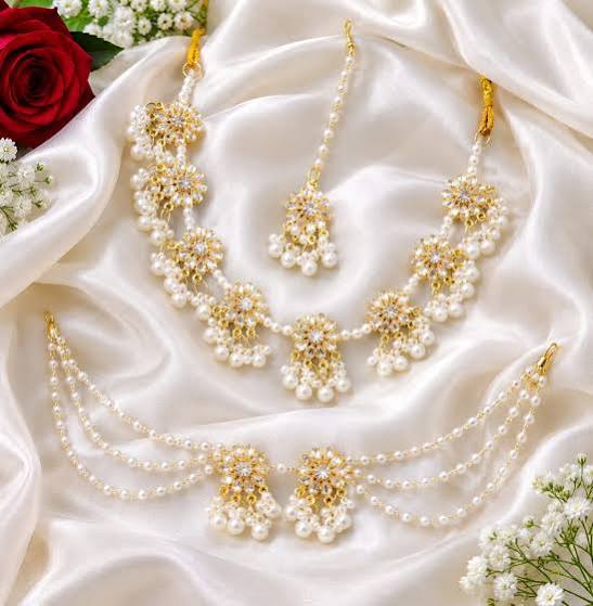 Premium Pearl & Kundan Gold Plated Bridal Necklace Set